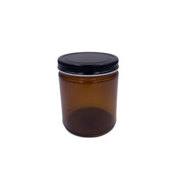 9 oz. Amber Flint Straight Sided Jar w/Lid: Priced per jar